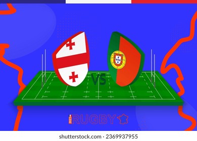 Rugby team Georgia vs Portugal on rugby field. Rugby stadium on abstract background for international championship. Vector template.
