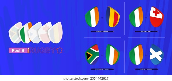 Rugby team of Ireland all matches icon in pool A of international rugby tournament. Vector collection.