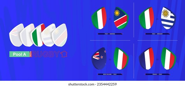 Rugby team of Italy all matches icon in pool A of international rugby tournament. Vector collection.