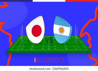 Rugby team Japan vs Argentina on rugby field. Rugby stadium on abstract background for international championship. Vector template.