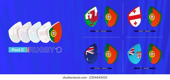 Rugby team of Portugal all matches icon in pool A of international rugby tournament. Vector collection.