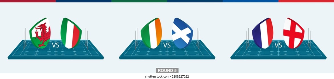 Rugby team Wales vs Italy, Ireland vs Scotland, France vs England on rugby field, teams in rugby championship.
