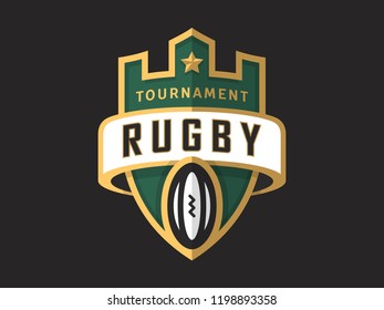 Rugby tournament sports logo template. Vector illustration, label and badge design.