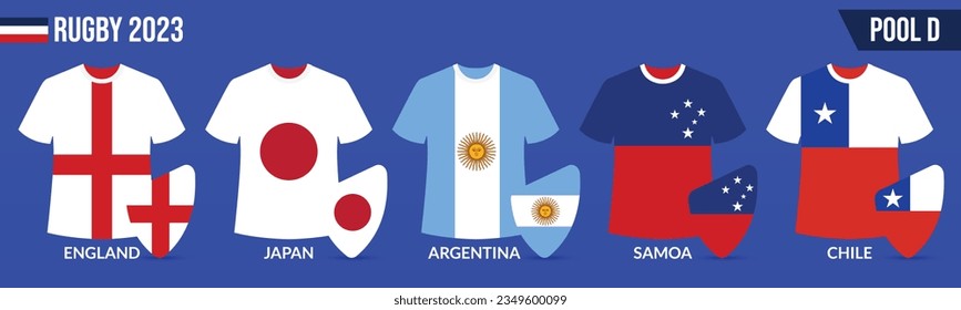 Rugby T-Shirt Jerseys with flag of pool D. Creative Vector Illustration. 