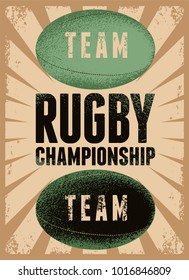 Rugby typographical vintage grunge style poster. Retro vector illustration.