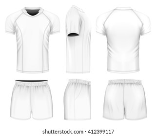 Rugby uniform: rugby jersey and shorts. Fully editable handmade mesh. Vector illustration.