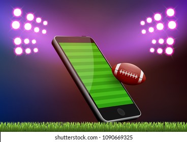 Rugby vector mobile app with field. Online football 3d design game for phone.