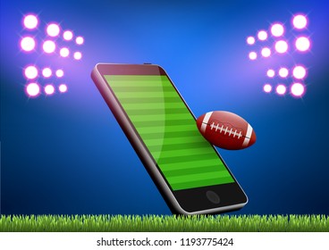 Rugby vector mobile app with field. Online football 3d design game for phone.