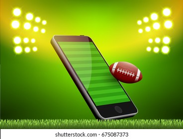 Rugby vector mobile app with field. Online football 3d design game for phone.