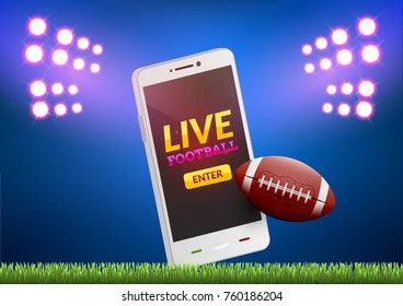 Rugby vector mobile app with field. Online football 3d design game for phone.