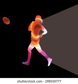 Rugby woman player silhouette vector background colorful concept made of transparent curved shapes