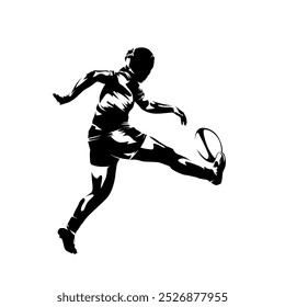 Rugby women, female rugby player kicking ball, isolated vector silhouette