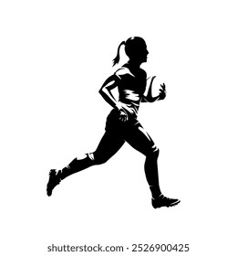 Rugby women, female rugby player running with ball, isolated vector silhouette