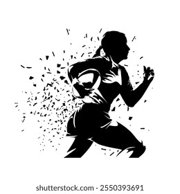 Rugby women, female rugby player running with ball, isolated vector silhouette