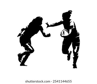 Rugby women, team sport athletes, isolated vector silhouette, ink drawing