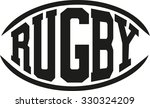 Rugby word in shape of a rugby ball