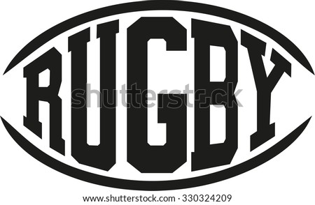 Rugby word in shape of a rugby ball