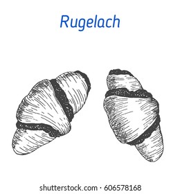 Rugelach vector illustration. Hand drawn image. Jewish food