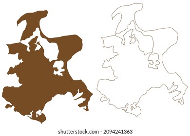 Rugen island (Baltic Sea, Federal Republic of Germany) map vector illustration, scribble sketch Rugia or Ruegen map