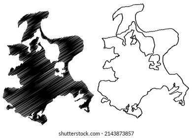 Rugen island (Baltic Sea, Federal Republic of Germany) map vector illustration, scribble sketch Rugia or Ruegen map