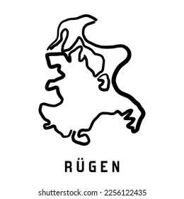 Rugen (Ruegen) island map simple outline. Vector hand drawn simplified style map. Rugen, Germany.