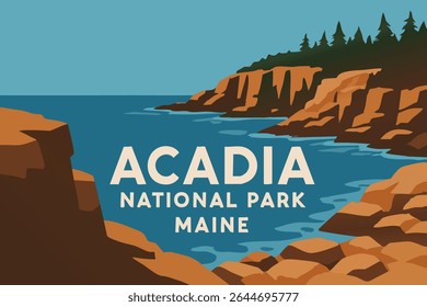 The rugged cliffs and coastline of Acadia National Park, Maine, where the Atlantic Ocean crashes against towering rocks, offering spectacular views and a peaceful wilderness experience 