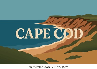 The rugged coastline of Cape Cod in Massachusetts, offering a tranquil beach scene with sweeping views of the Atlantic, perfect for a peaceful seaside retreat