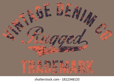 Diseño de denim resistente, diseño de tipografía artesanal, impresiones de obras de arte antiguas