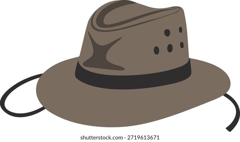 Un sombrero de campo robusto con correa para la barbilla y ojales de ventilación ilustrados en marrón.