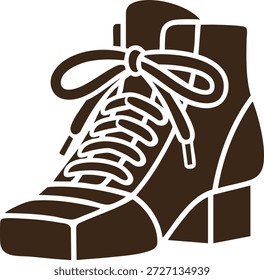 Rugged lace up boot com sola grossa ilustrado em marrom e creme para temas ao ar livre e aventura.