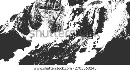Rugged mountain peaks abstract texture high contrast black white isolated on white background