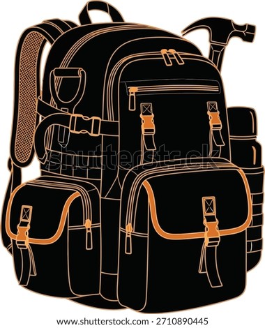 Rugged outdoor backpack illustration features a detailed design ready for adventure travel and exploration with its sturdy straps pockets and durable material suggesting preparedness for hiking campi