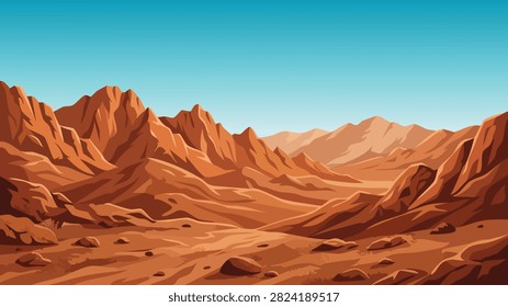 Rugged Red Desert Mountain Canyon Landscape Illustration
