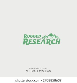 Rugged Research Logo Design Featuring Green Mountain , Professional Vector Logo Template for Wilderness Exploration