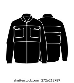 Jaqueta de vestuário de trabalho utilitário resistente com bolso de peito silhueta de moda ilustração vetor para segurança industrial e design uniforme trabalhador ao ar livre