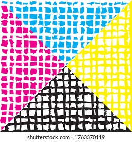 Rugged vaguely rectangular shapes in loose grid, one half flipped over in reverse, monochrome abstract pattern