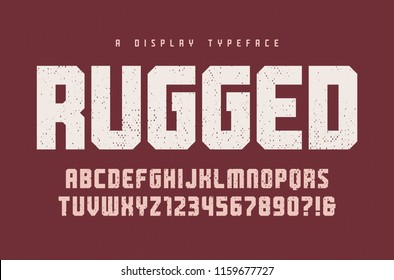 Rugged vector heavy display typeface, font, uppercase letters and numbers, alphabet, typography. Global swatches.