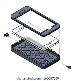 Ruggerdizing your cellular phone with a two-part dust-proof case. Navy blue transparent version. 