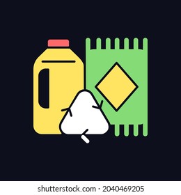 Rugs from recycled materials RGB color icon for dark theme. Environmentally friendly floor mats. Isolated vector illustration on night mode background. Simple filled line drawing on black