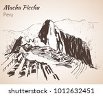 Ruin of ancient civilization Machu Picchu. Peru, sketch. Isolated on white background
