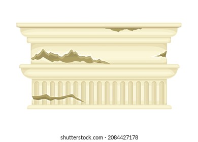 Ruined antique column, ancient building architectural element vector illustration