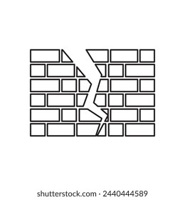 Ruined brick wall icon.vector liner flat illustration on white background..eps