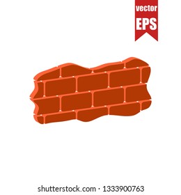 Ruined brick wall isometric icon.Vector illustration.