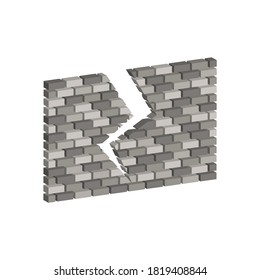 Ruined brick wall.Vector isometric and 3D view.	