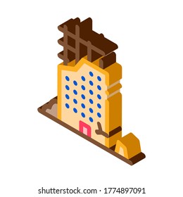 Ruined Building Icon Vector. Isometric Ruined Building sign. color isolated symbol illustration
