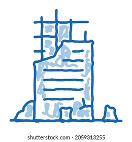 Ruinierter Skizzensymbol für Gebäude. Handgezeichnete blaue Linie Kunst Ruined Building Schild. einzelne Symbolillustration