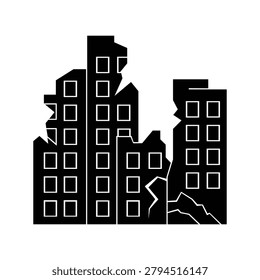 Ruined city buildings vector icon. Destructive earthquake impact, war zone damage, or natural disaster aftermath concept.
