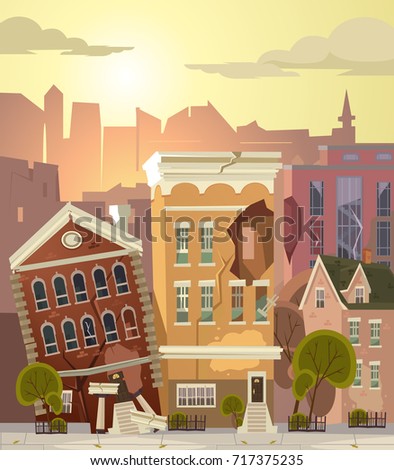 Ruined city. Vector flat cartoon illustration