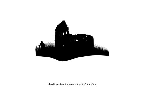 ruined Colosseum Rome, high quality vector silhouette
