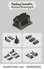 Ruined Graveyard Fantasy game assets - Isometric Vector Illustration